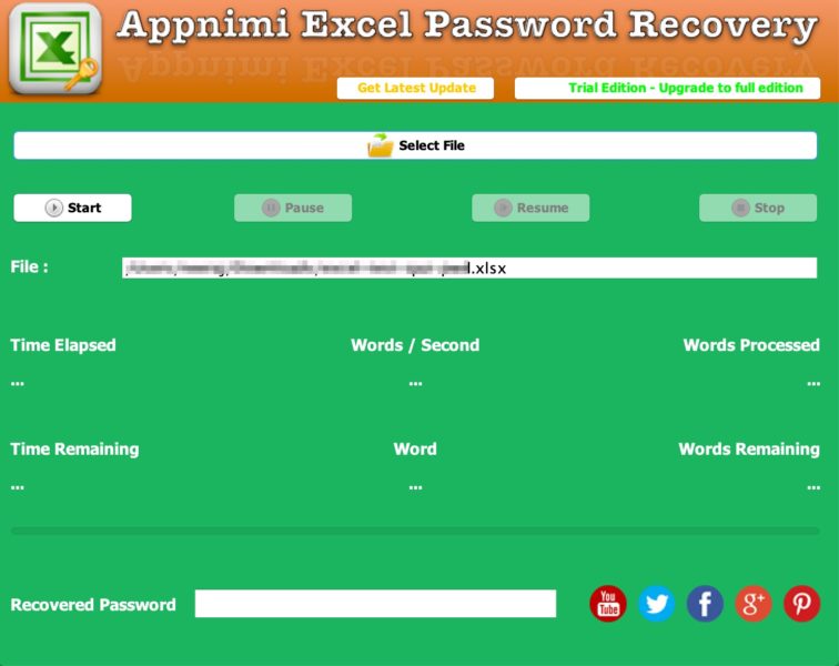 Appnimi Excel Password Recovery - Initial Screen