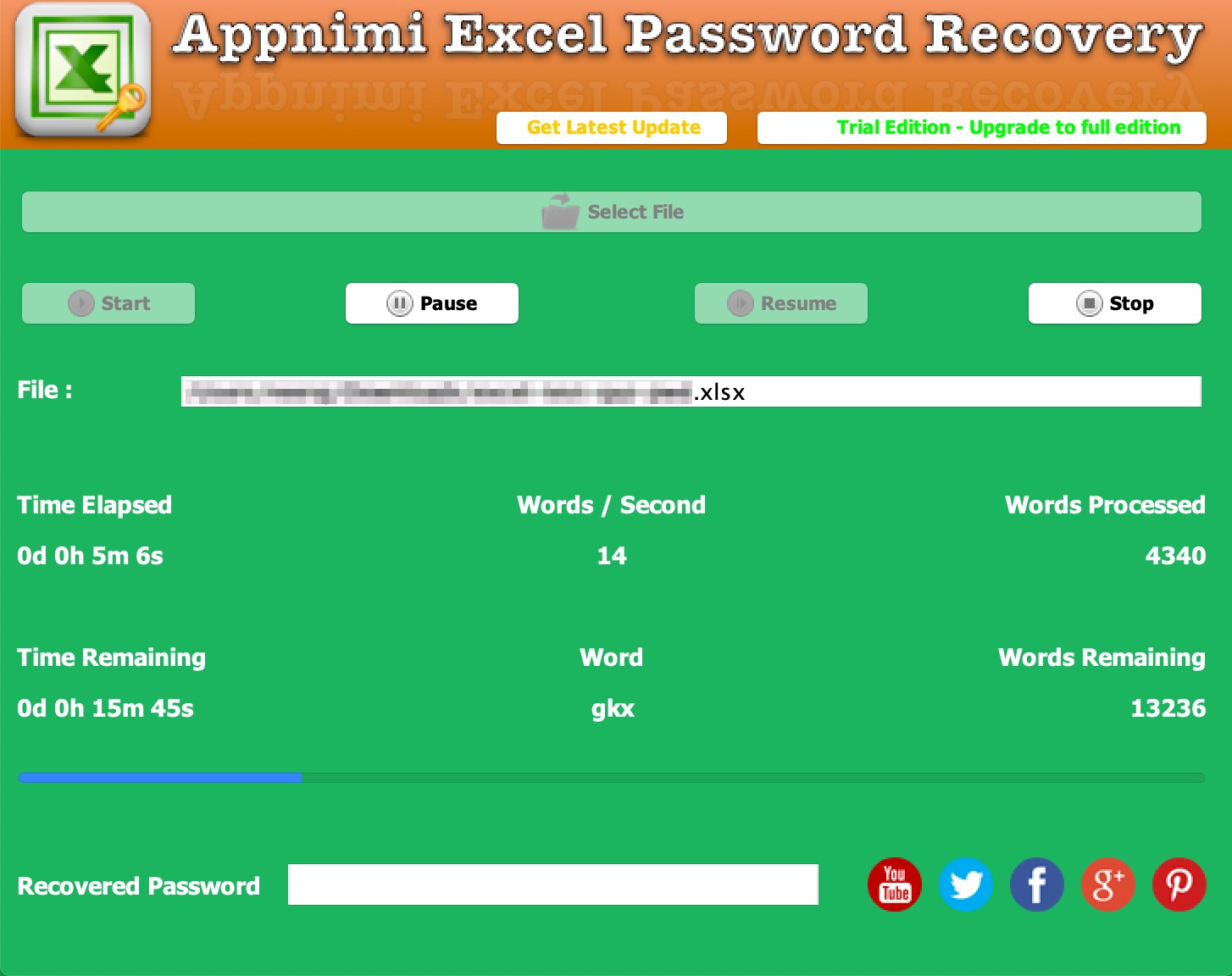 Appnimi Excel Password Recovery - In Progress