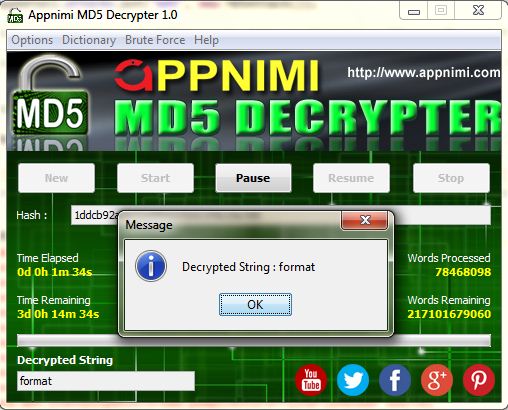 appnimi md5 decrypter for windows - decrypted string