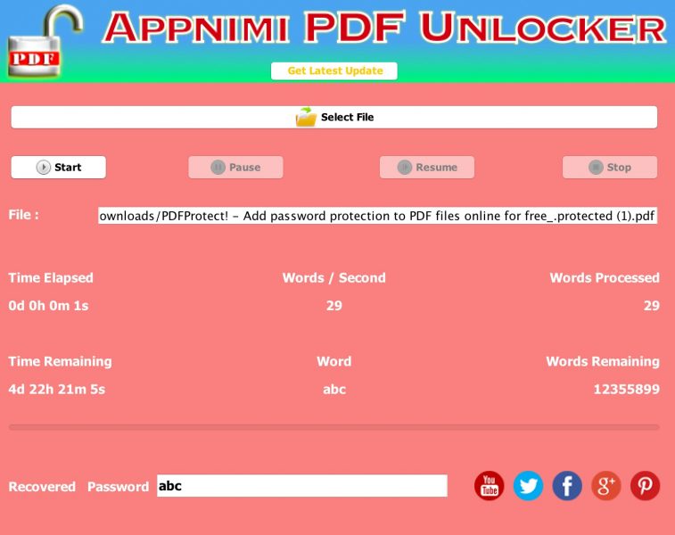 Appnimi PDF Unlocker - Password Recovery in Progress