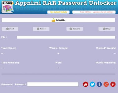 Appnimi RAR Password Unlocker - Initial Screen
