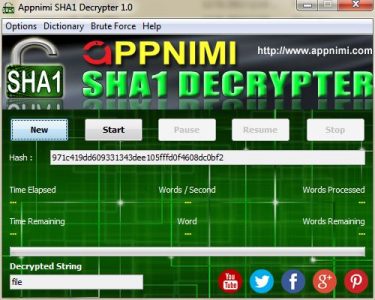 appnimi sha1 decrypter for windows - enter hash string