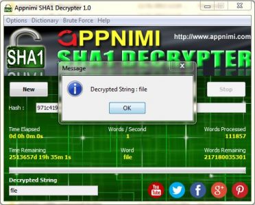 appnimi sha1 decrypter for windows - decrypted string