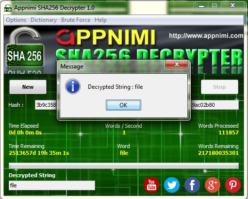 appnimi sha256 decrypter for windows - decrypted string