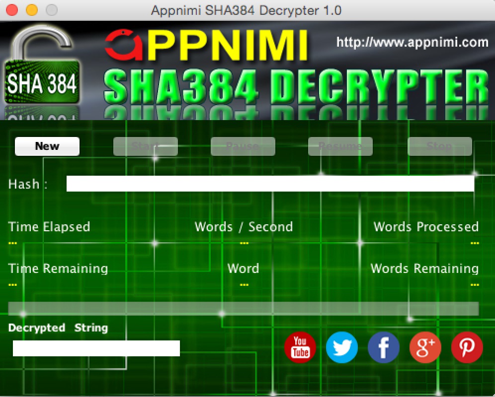 appnimi sha384 decrypter for mac - initial screen