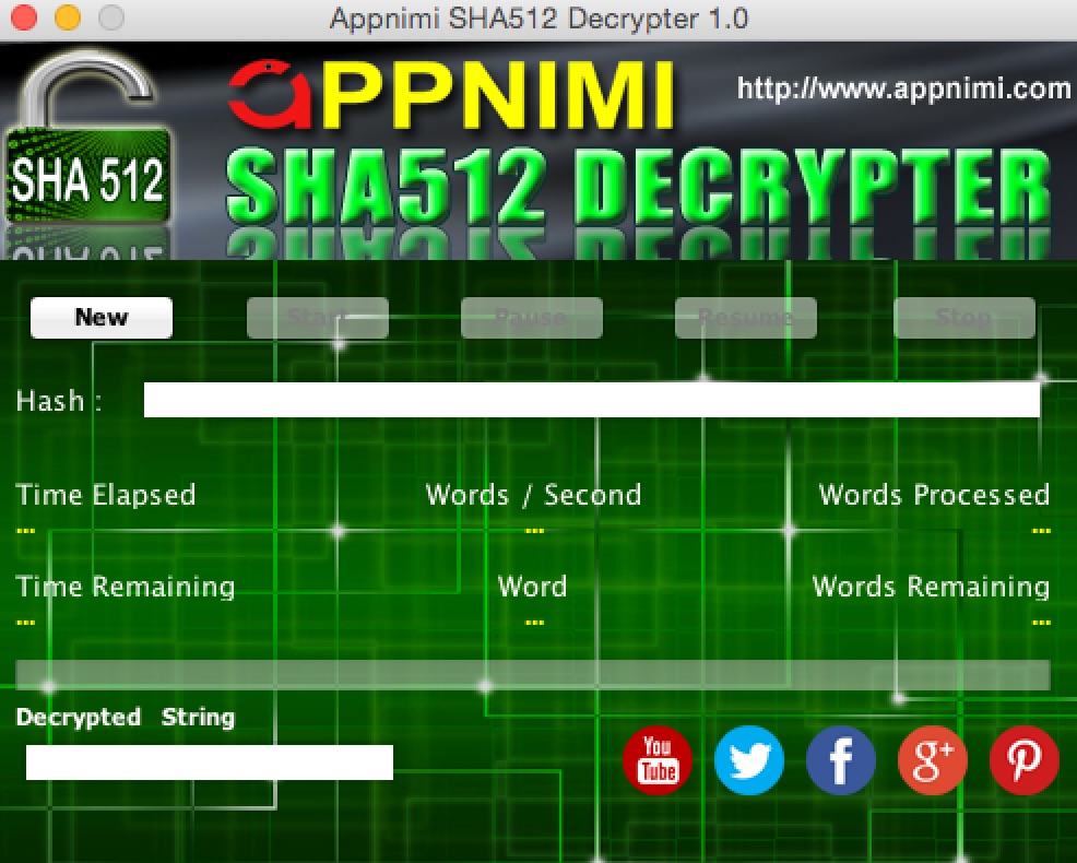appnimi sha512 decrypter for mac - initial screen