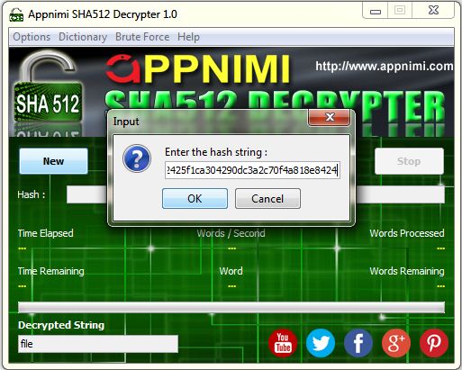 appnimi sha512 decrypter for windows - enter hash string